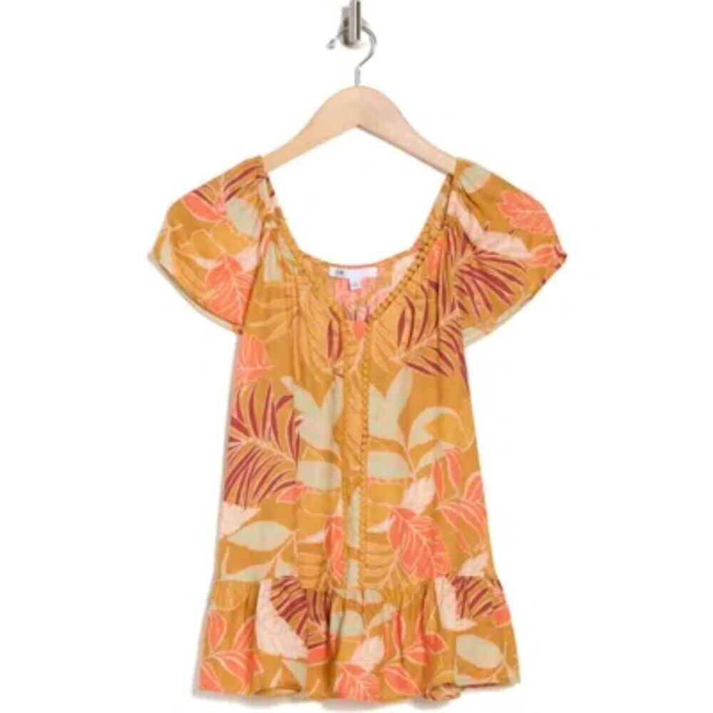 DR2 BY DANIEL RAINN Pom Trim Tunic‎ Top In P054 Ochre Small NWT
